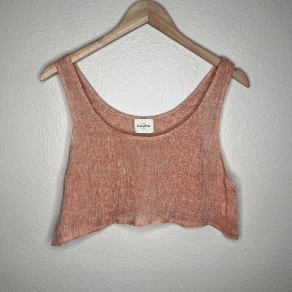 Le Kasha Womens Peach Linen Crop Tank Top Size M/L Natural Fibers - Picture 2 of 8